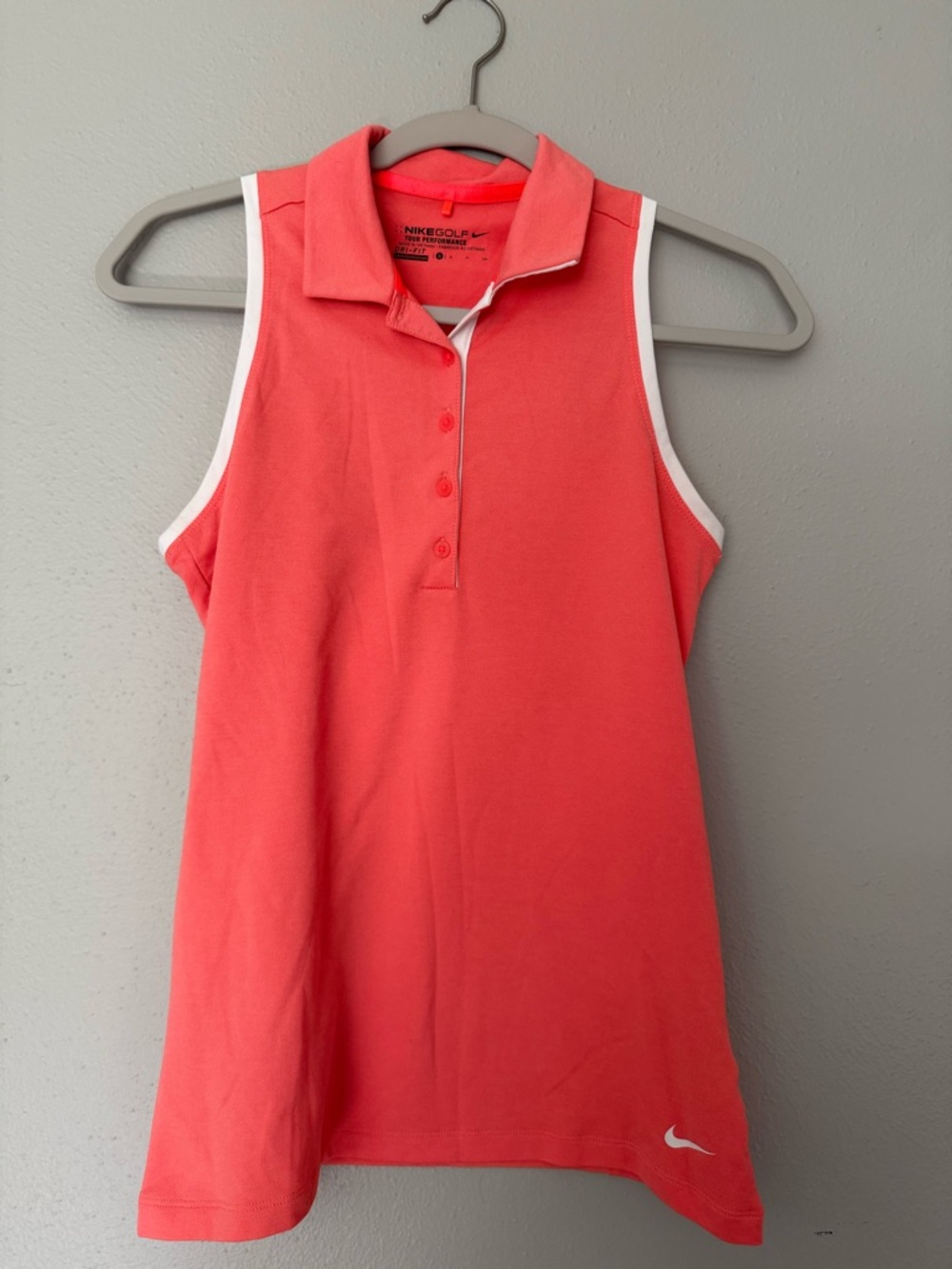Nike Coral and White Sleeveless Golf Polo